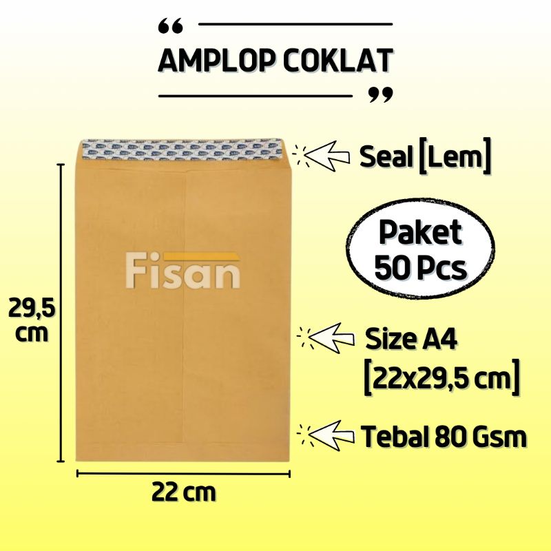 

50 Pcs Amplop Coklat Polos A4 Seal Lem