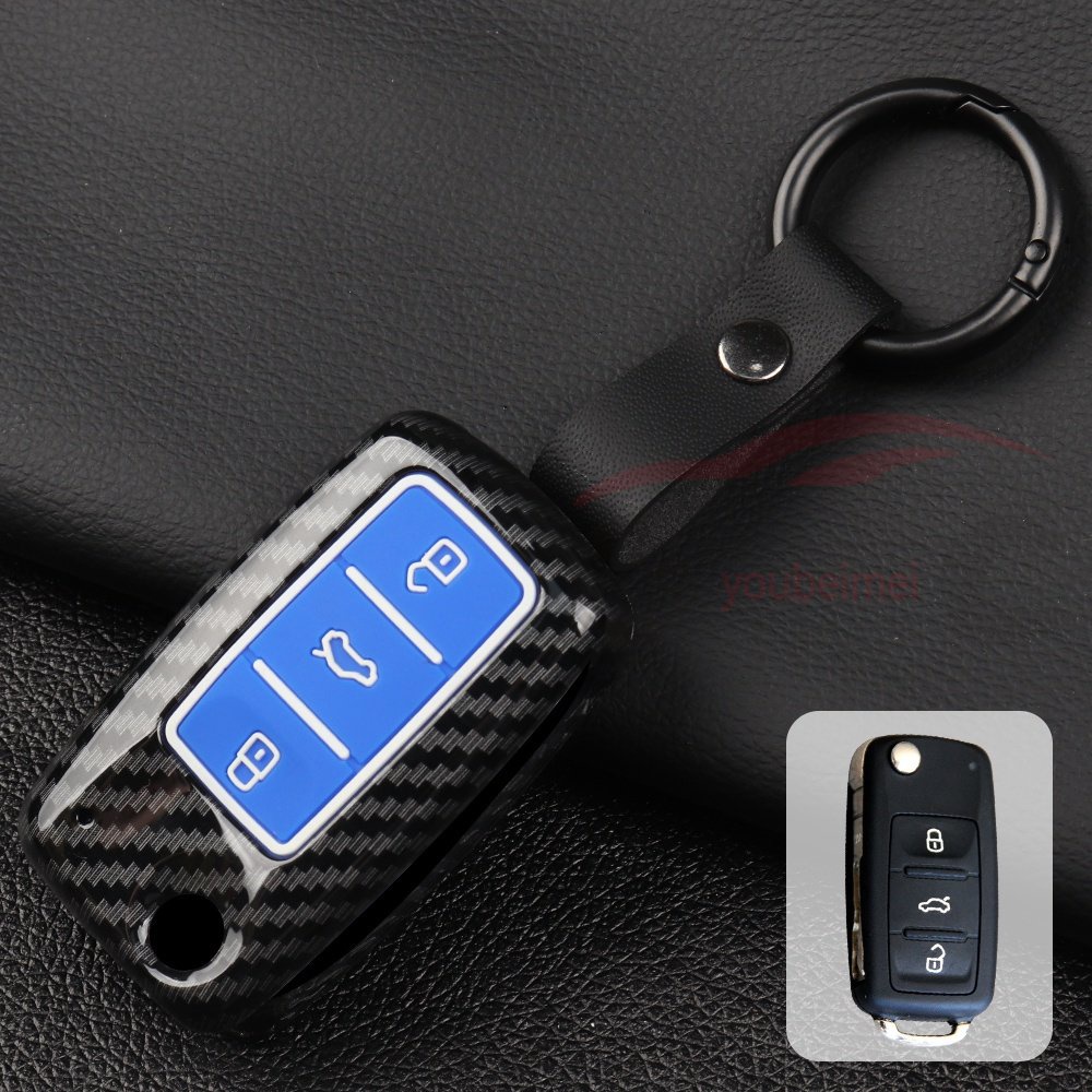 1pc Remote Fob Holder Case Shell Silikon Serat Karbon Cover Kunci Mobil Case Untuk Volkswagen VW Golf Bora Jetta POLO Passat B5 B6 Tiguan Kumbang LAVIDA Skoda Octavia A5 Fabia Kursi Ibiza