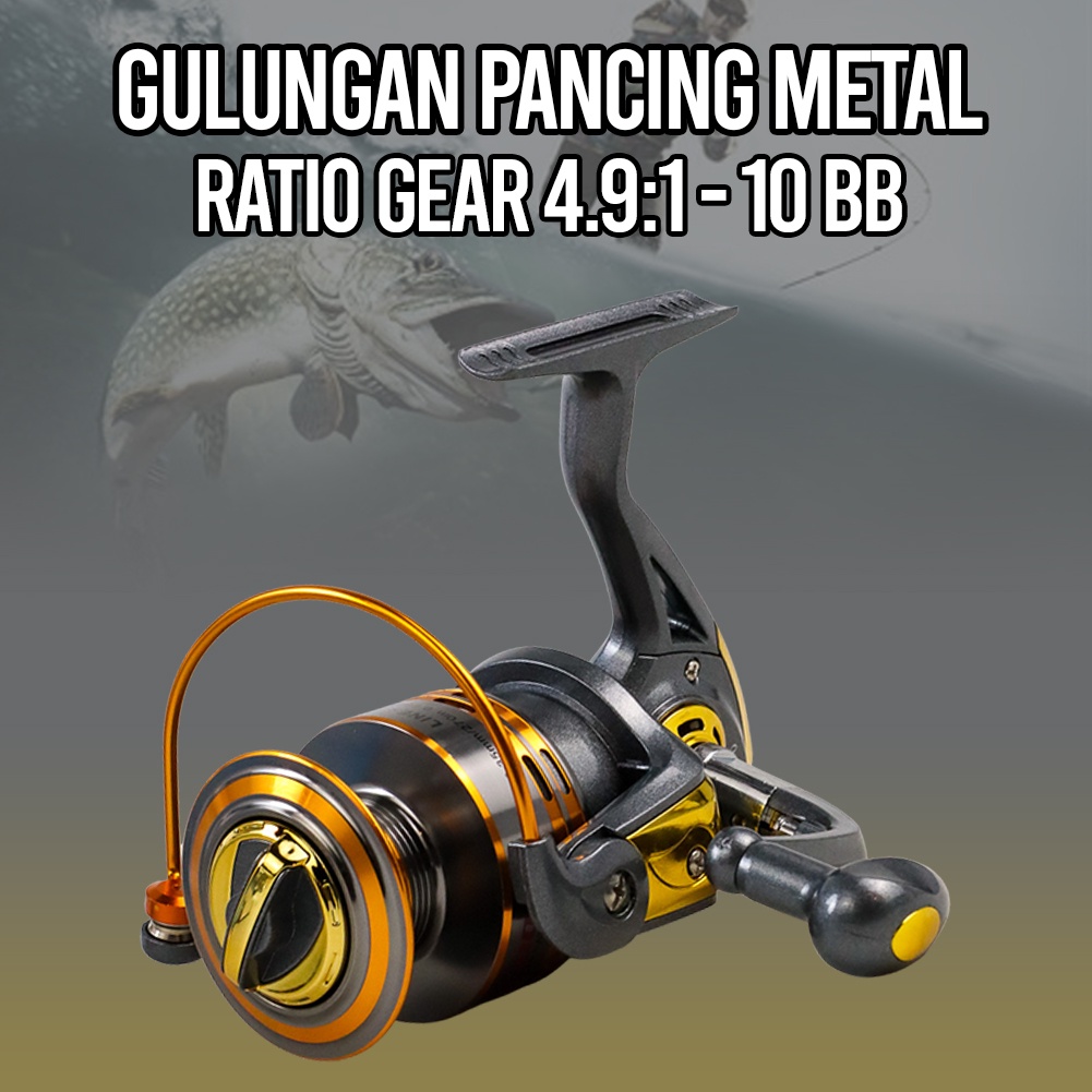 Gulungan Pancing DB6000A OMTHB2GD Metal Fishing Spin Reel 10 Ball Bearing - Golden