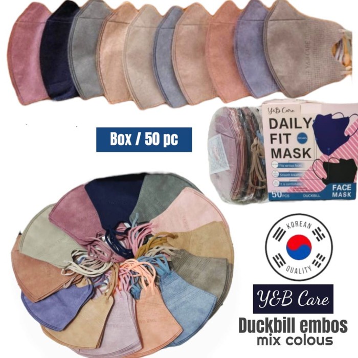 Masker duckbill Y&amp;B mix warna Masker Duckbill warna warni 1 box isi 50pcs Duckbill mix warna