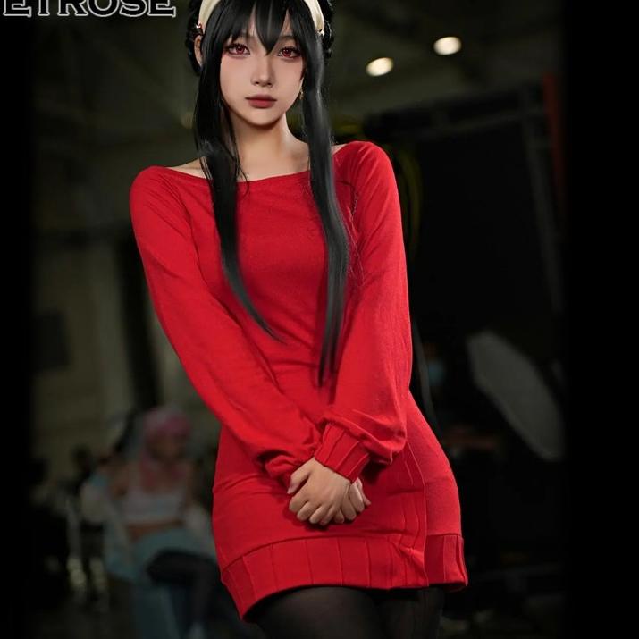Lariz manis 6c6Bq 【Wetrose】Spy X Family Yor Forger Daily Red Top Cosplay Costume Dress Sweater Set