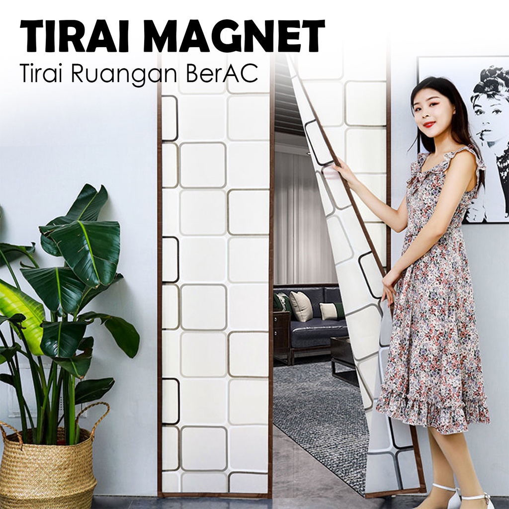 Tirai Magnet Ruang AC Pintu Anti Nyamuk Bahan PEVA Plastik Tebal Ukuran 90x210cm Motif Terbaru Perlengkapan Rumah Tangga Import Premium - M3 - 88_Blanket Store