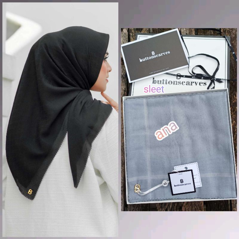 New Everyday Tapis Embossed - BLACK by Buttonscarves bundling New Basic Voal SLEET by BUTTONSCARVES