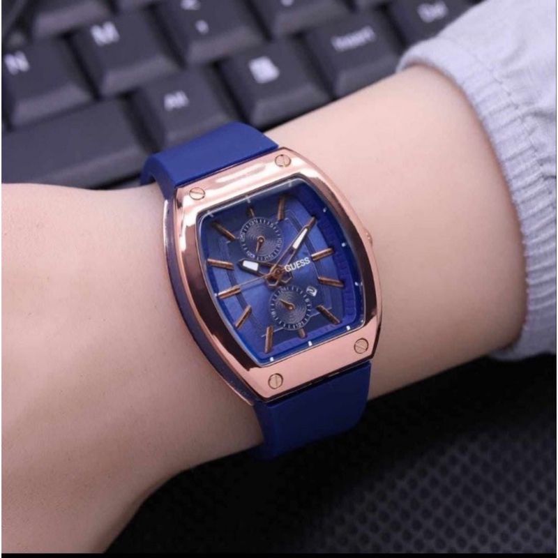 (Terima Cod)Jam Tangan Wanita Fashion Gues Oval New Crono Variasi Tanggal Aktif Strap Rubber/Karet(Dikirim Jakarta)