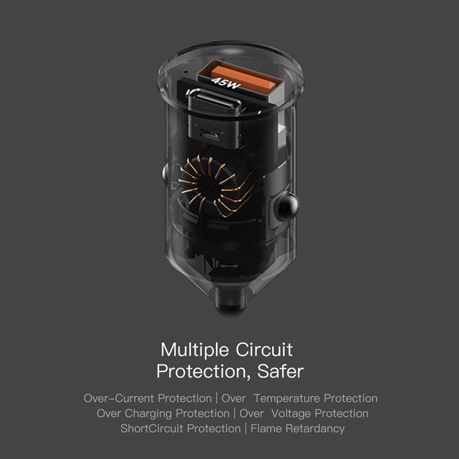 KIIP WIRELESS C8 CAR CHARGER MOBIL 45W TYPE-C+USB FAST CHARGING