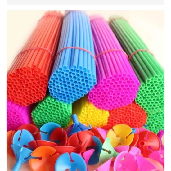 Stick Balon Warna Warni 1 Pcs Tangkai Balon Pegangan Cup Baloon Warna Random Panjang 27Cm/32Cm/40Cm