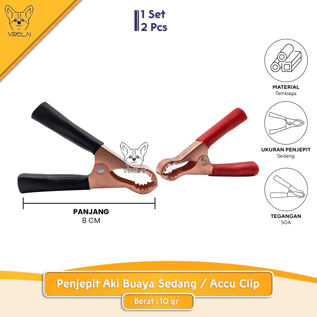 [1 Set 2 Pcs] Penjepit Aki Buaya Kecil / Sedang / Besar / Accu Clip