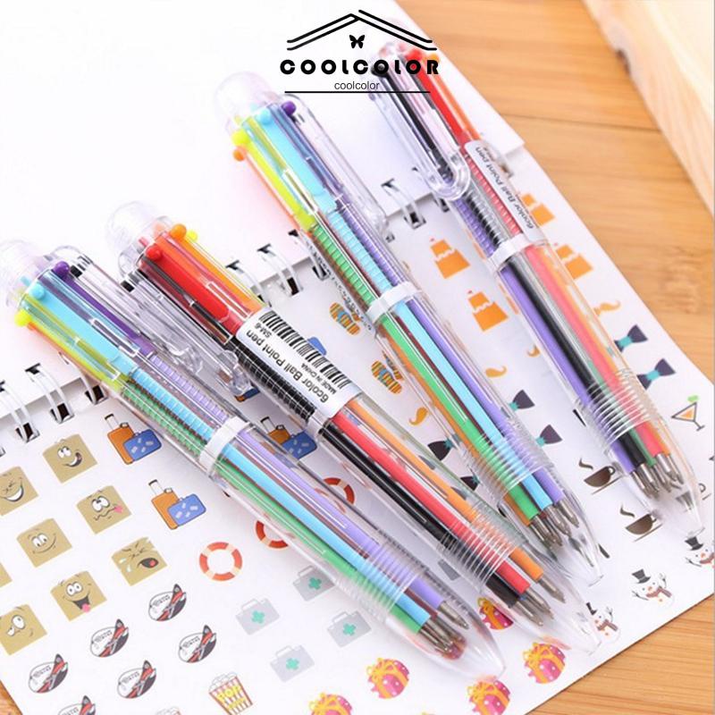 COD❤️Bolpen 6-in-1 0.5MM Multi Warna Untuk Stationery Anak Sekolah Kantor bolpen- cl