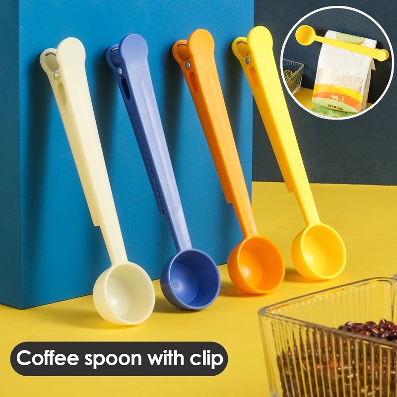 Sendok Takar Gagang Panjang 2in1 Dengan Sealing Clip Teh Kopi Susu Sendok Bumbu Butir Tepung Terigu Sendok Dapur Gadget Sealing Clip Serbaguna