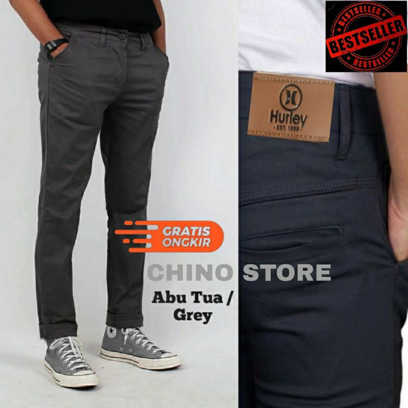 Celana Panjang Chino pria Slimfit KERJAHARIAN Santai Casual Formal Hitam abu