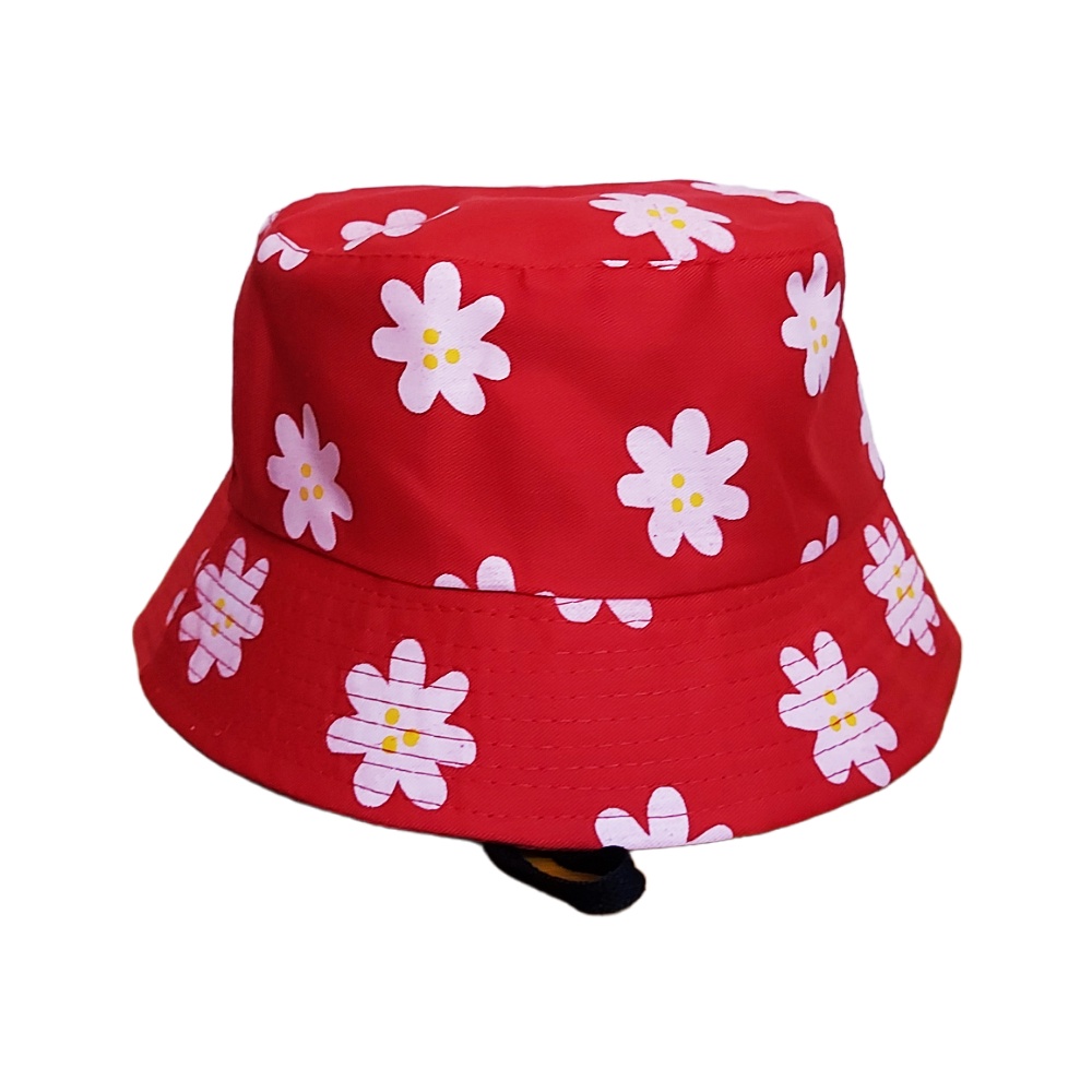 Topi Bucket Anak Perempuan Tali Motif Bunga Daisy Bahan Drill Usia 2 - 7 Tahun