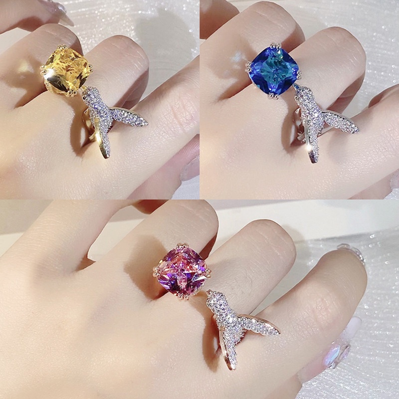 Indah925 Sterling Silver Adjustable Hummingbird Jari Berlian Rings Untuk Pengantin Wanita Pertunangan Pernikahan Anniversary Hadiah