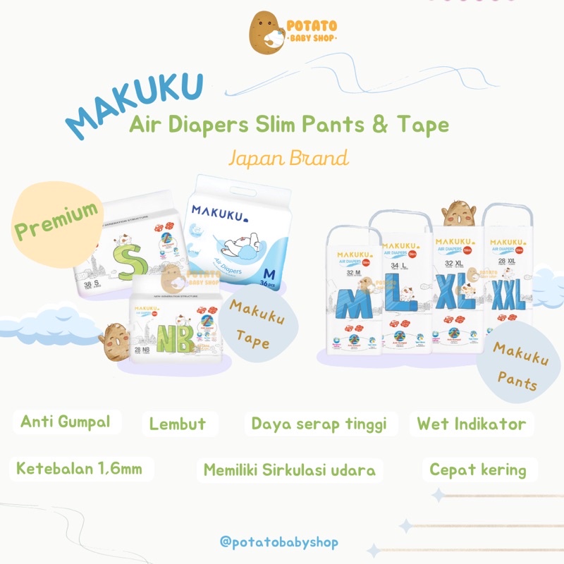 Makuku SAP Diapers Slim Pants &amp; Tape NB S M L XL XXL popok diaper