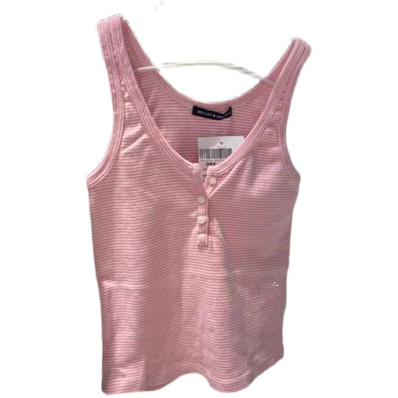 #Sisjuly# Rompi bergaris merah muda tiga kancing gaya BM wanita