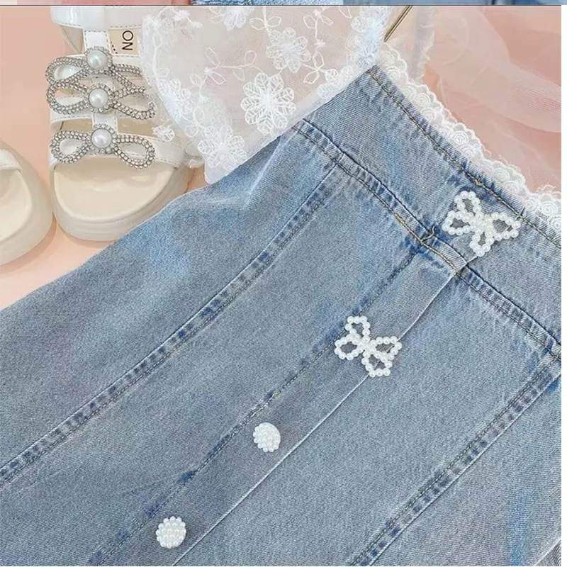 Dress Anak Perempuan Soft Jeans Ribbon Flower