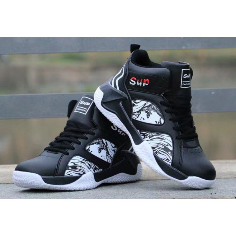 Sepatu Hight top SUP hitam 39-43 pria wanita olahraga basket sneakers kasual trendy breakdance sport terbaru murah medan best seller