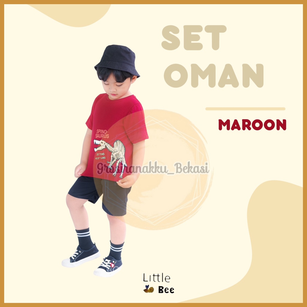 Setelan Anak Cowok Oman LittleBee Warna Maroon Size 1-5 tahun