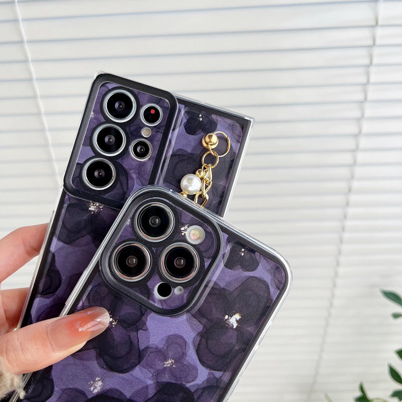 Black Purple Flowers Bracelet Soft Case Xiaomi 11T 11T Pro 12 Redmi 9C 9A 10 10C 9T Note 8 9 9S 10 11 11S 12 Pro 4G 5G Nice Casing