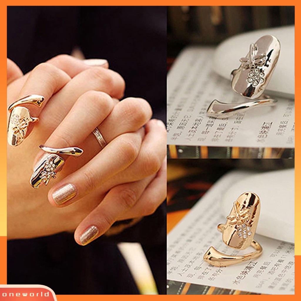 {oneworld} 1pc Cincin Kuku Jari Poles Berlian Imitasi Alloy Alloy Finger Nails Ring Untuk Pesta