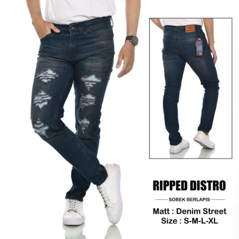 Celana Panjang Jeans Pria Ripped Sobek Tidak Tembus Original Underline