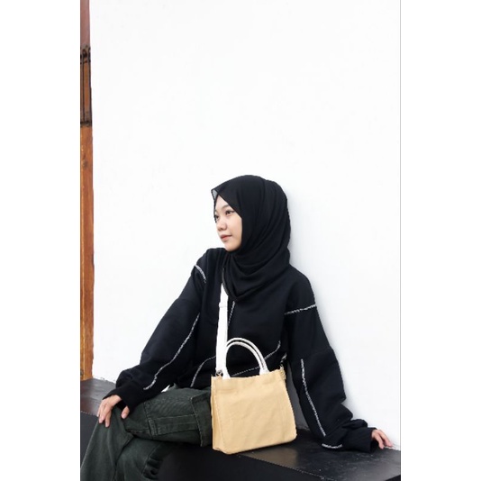 Tas Slempang Jinjing Mini Wanita Bahan Kanvas Slingbag Canvas Polos
