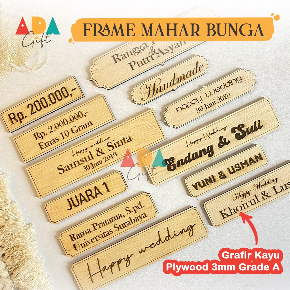 Custom tanggal atau nominal mahar Kayu chipboard grafir | Tulisan Kayu Mahar Rustic