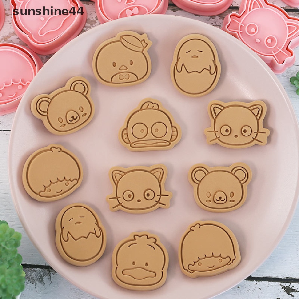 Sunshine 8pcs/Set DIY Kartun Biskuit Cetakan Cookie Cutter 3D Biskuit Cetakan Plastik Kue Cookie Stamp Cookie Decorag Tools.