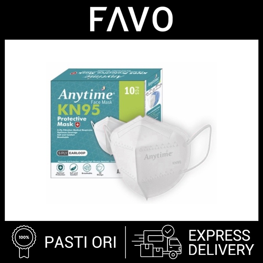 Masker Medis Anytime KN95 Protective Mask 5 Ply Earloop White - 10 Pcs