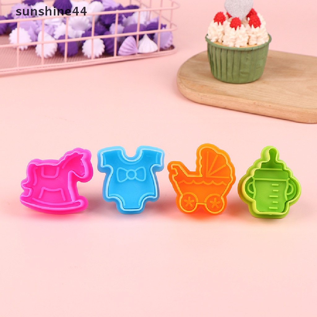 Sunshine 4Pcs Plastik 3D Kartun Cookie Cetakan Biskuit Cutter Stamps Bakeware Tools.