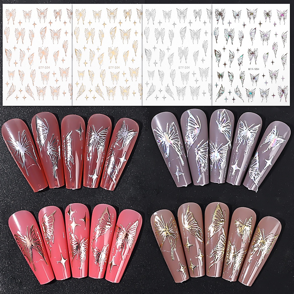 3d Jantung Stiker Untuk Kuku Hari Kasih Sayang Dekorasi Emas Bronzing Bintang Bulan Kuku Slider Kupu-Kupu Manicure Decals