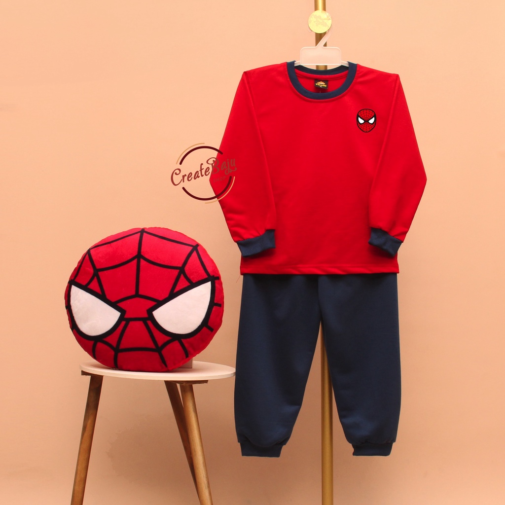 PIYAMA ANAK LAKI MOTIF LOGO SPIDERMEN 1-7 TAHUN BAJU TIDUR ANAK LENGAN PANJANG TERMURAH