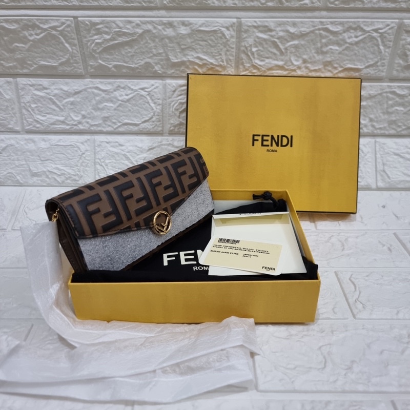 (Brand New) Fendi Long Wallet On Chain FF Logo Brown Black Fendi WOC FF Logo