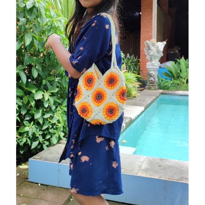 Tas Rajut Motif Bunga matahari