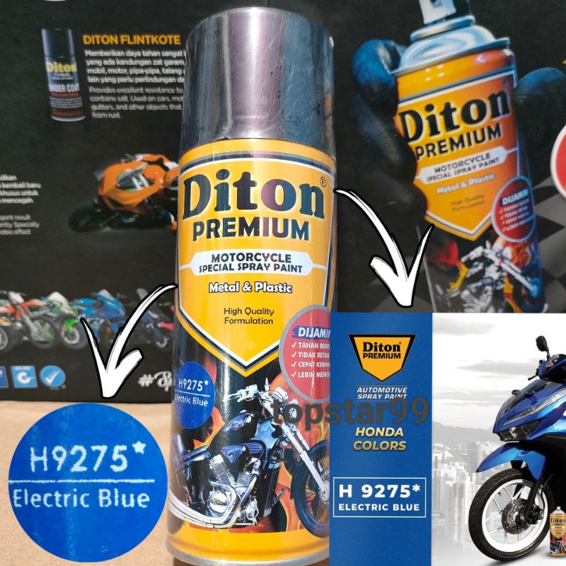 Pilok Cat Diton Premium Electric Blue 9275 Biru 400cc Tahan Bensin.Cat Semprot Pylok Cepat Kering