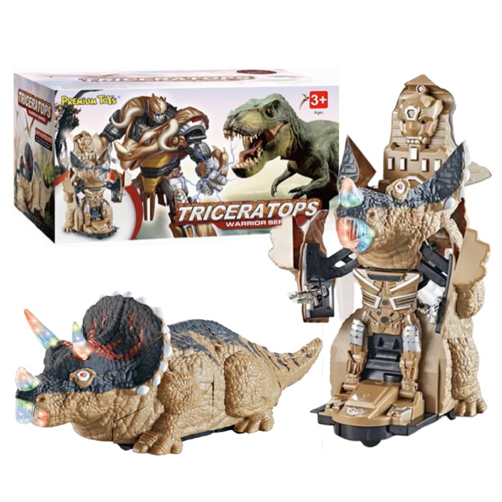 Mainan Robot Dino Triceratops Warrior Series Ada Lampu dan Suara Mainan Anak Dinosaurus Karet Beruba
