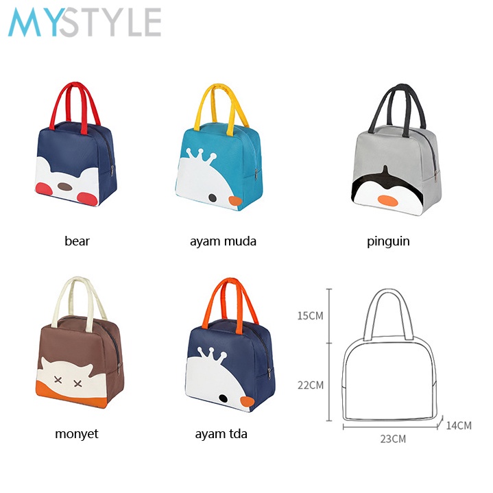 HAPPY TIME COOLER BAG ZIPPER HEWAN ANIMALS MOTIF HEWAN PINGUIN BEAR TEMPAT MAKAN TAS BEKAL LUCU