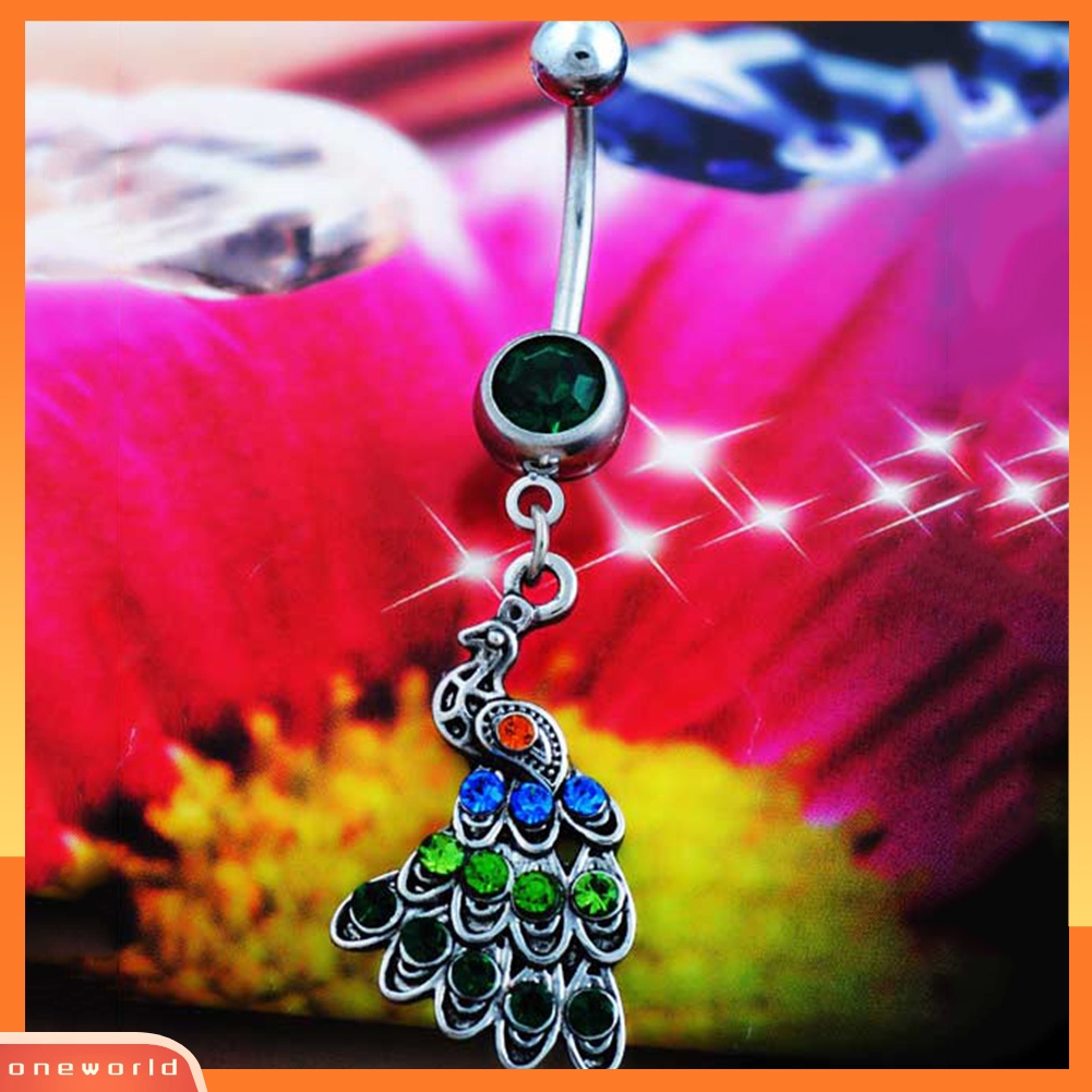 [oneworld] Merak Multicolor Berlian Imitasi Belly Bar Pusar Cincin Wanita Perhiasan Tindik Tubuh