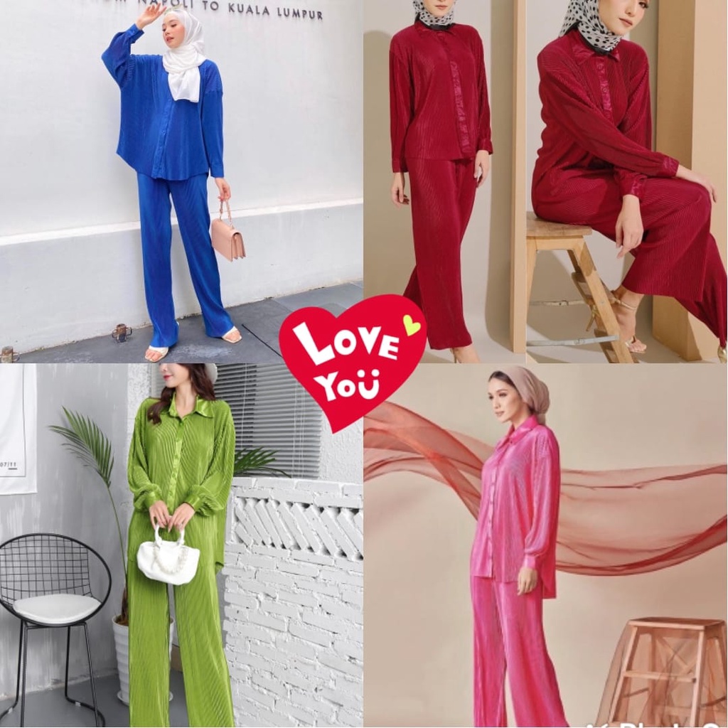 SETELAN SET STELAN SATIN PLISKET MUSLIM MODERN WANITA IMPORT IMPOR SATIN PLISKET MODEREN PREMIUM MURAH