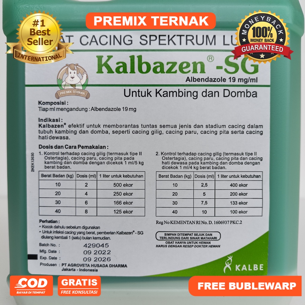 KALBAZEN SG 1 L- Obat Cacing Oral Efektif Basmi Cacing Kambing Domba