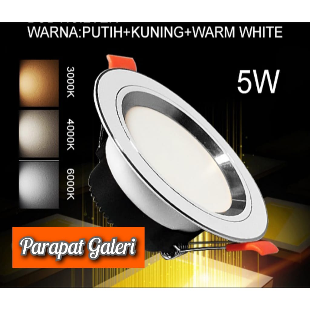 Lampu LED DownLight 3 warna White - Yellow - WamWhite 220V Lampu Indoor / Ruang Tamu Cover List Gold &amp; Silver