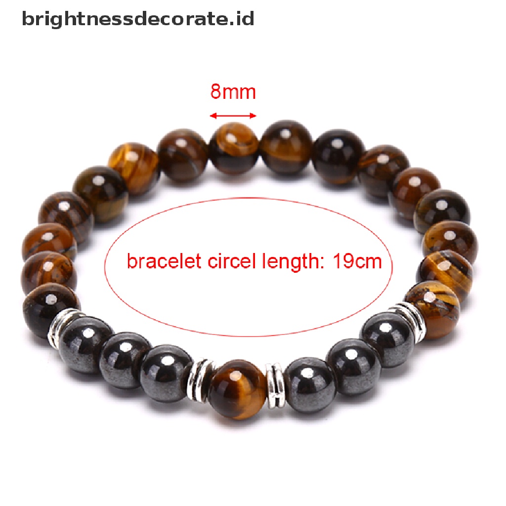 [Birth] Batu Alam Tiger Eye Beads Hematite Stretch Gelang Pria Pesona Bangle Perhiasan [ID]