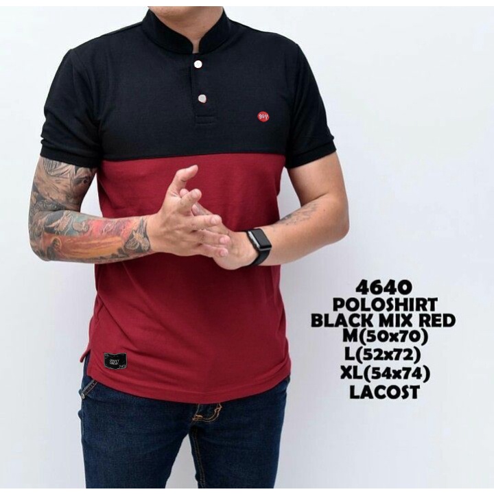 BAJUKECEE Kaos Polo Pria Kerah Shanghai Kombinasi Hitam Mix Merah