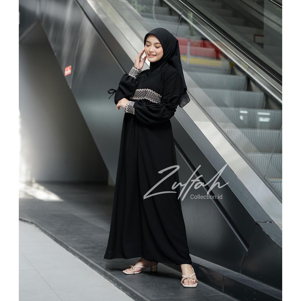 DRESS hitam - dress polos -abaya arab-gamis turkey-abaya renda dada 854