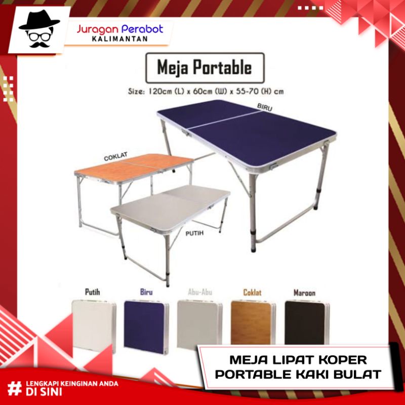 Meja Lipat Koper Portable Kaki Bulat / Meja Lipat Serbaguna / Meja Lipat Koper Untuk Jualan / Meja Lipat Koper Almunium