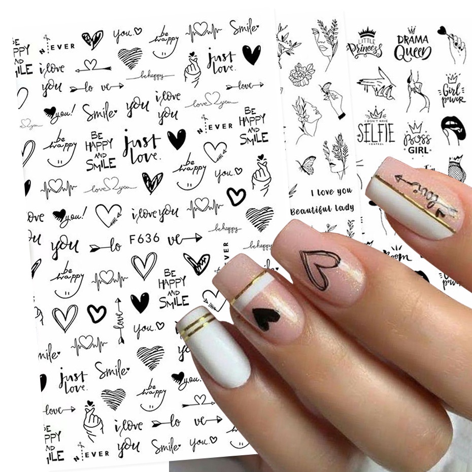 1pcs Hitam Dan Putih Cinta Abstrak Bunga Dekorasi Kuku Nail Slider Sexy Woman Nail Art Sticker DIY Hiasan Nail Art