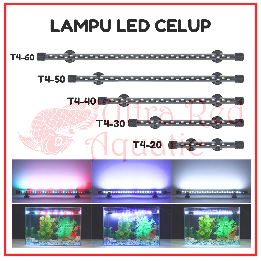 Lampu LED Celup Aquarium Aquascape T4 20. 30, 40 Tahan Air Merek Rosston