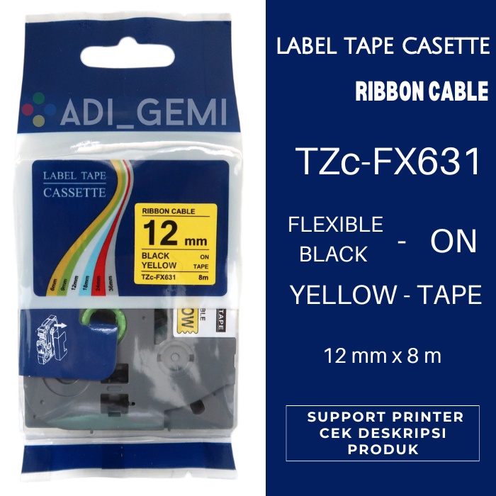 

Compatible Label Tape Brother TZc-FX631 Flexible Black On Yellow 12mm