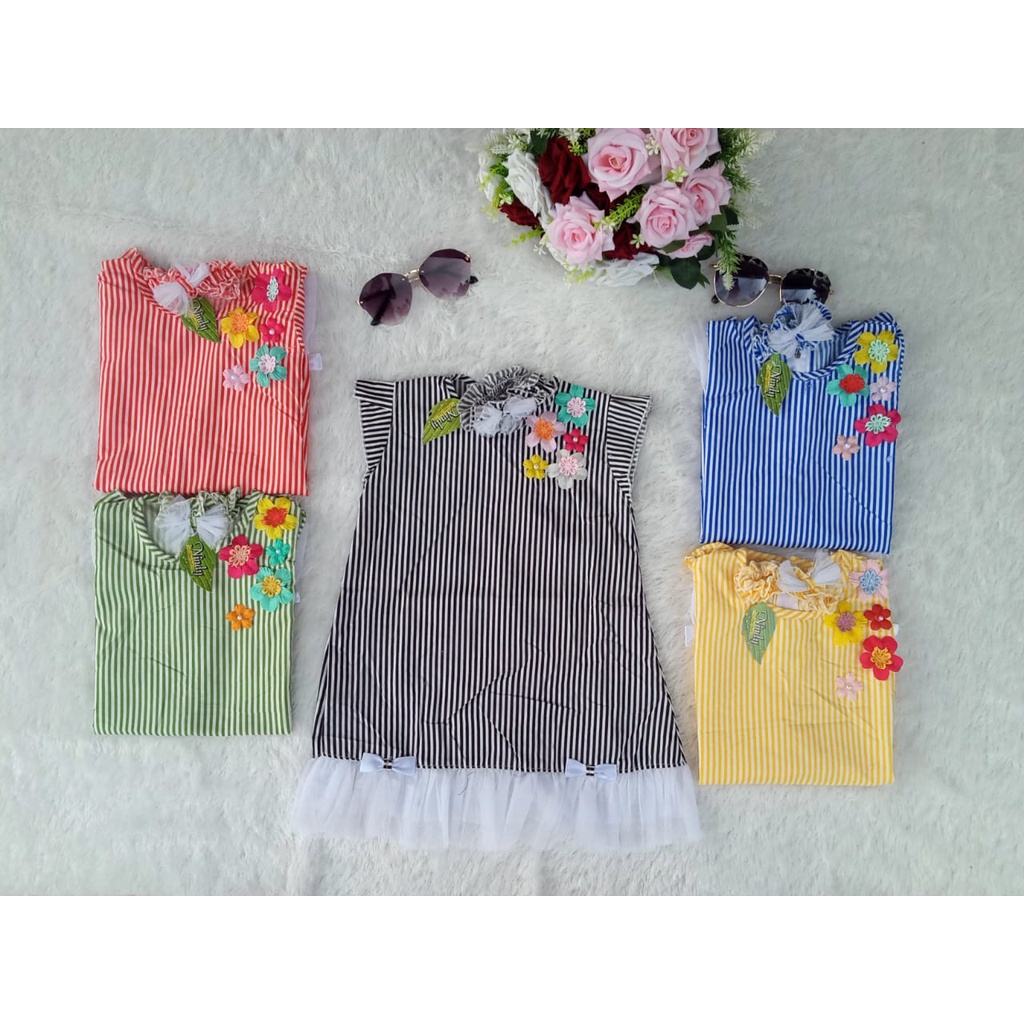 Dress Anak Perempuan Stripe Katun Free Bando