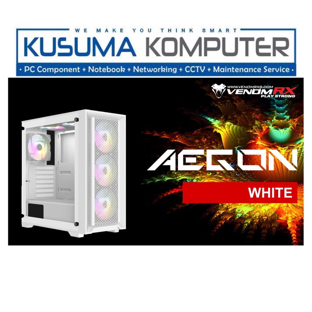 Venomrx Aegon White + 4 Fan ARGB Casing PC Gaming