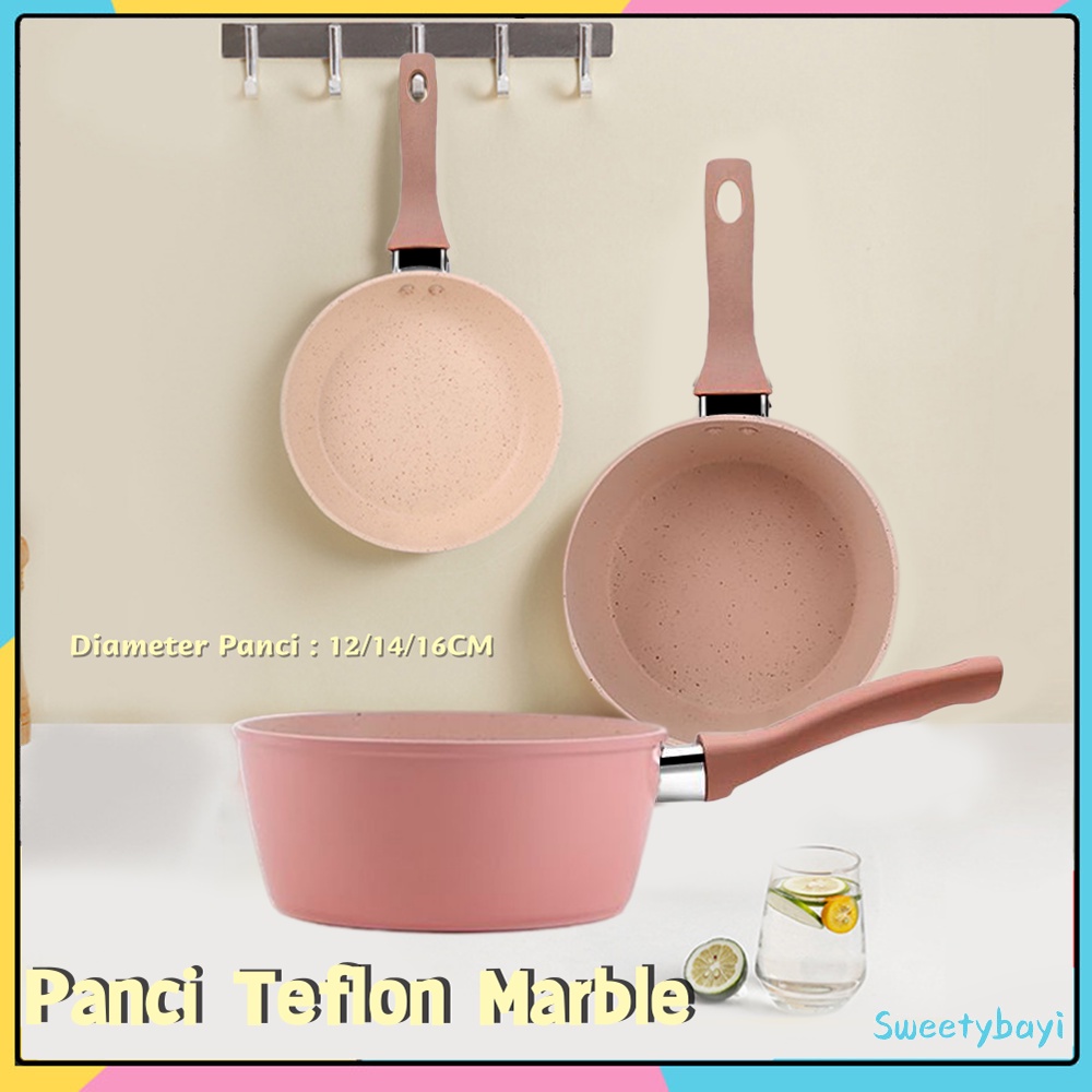 SweetyBayi Wajan anti lengket Panci susu steamer teflon marbel mini Alat penggorengan peralatan masak 12/14/16cm